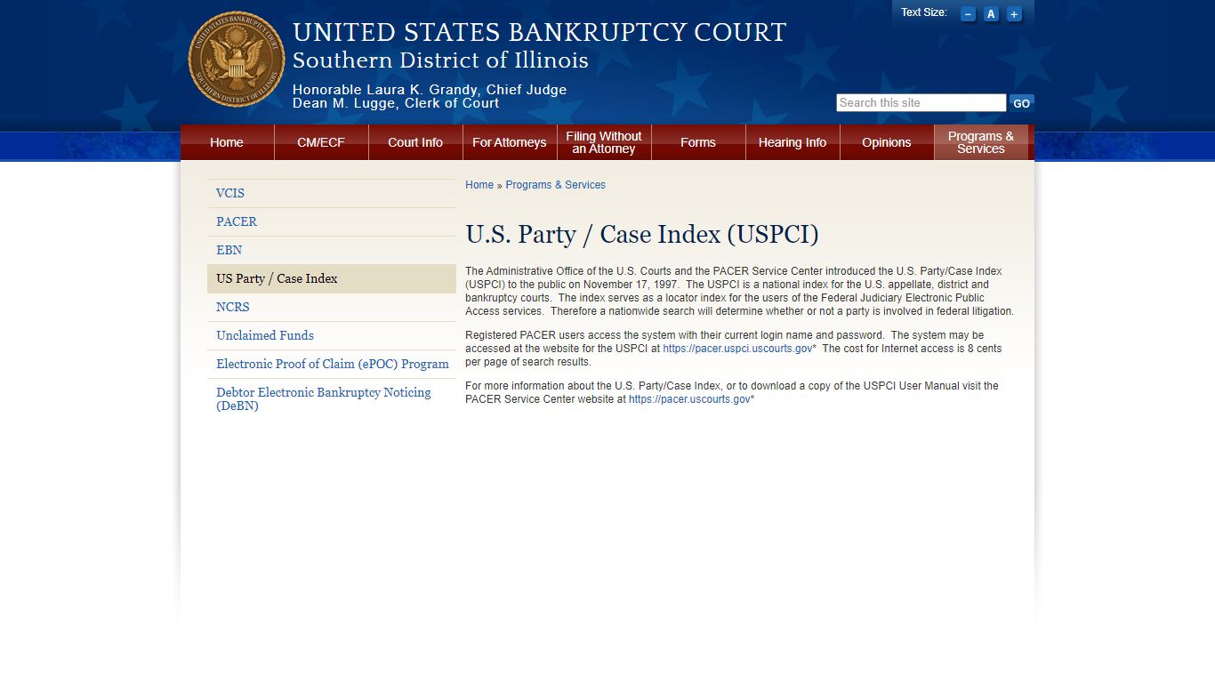 U.S. Party / Case Index (USPCI) | Southern District of Illinois ...