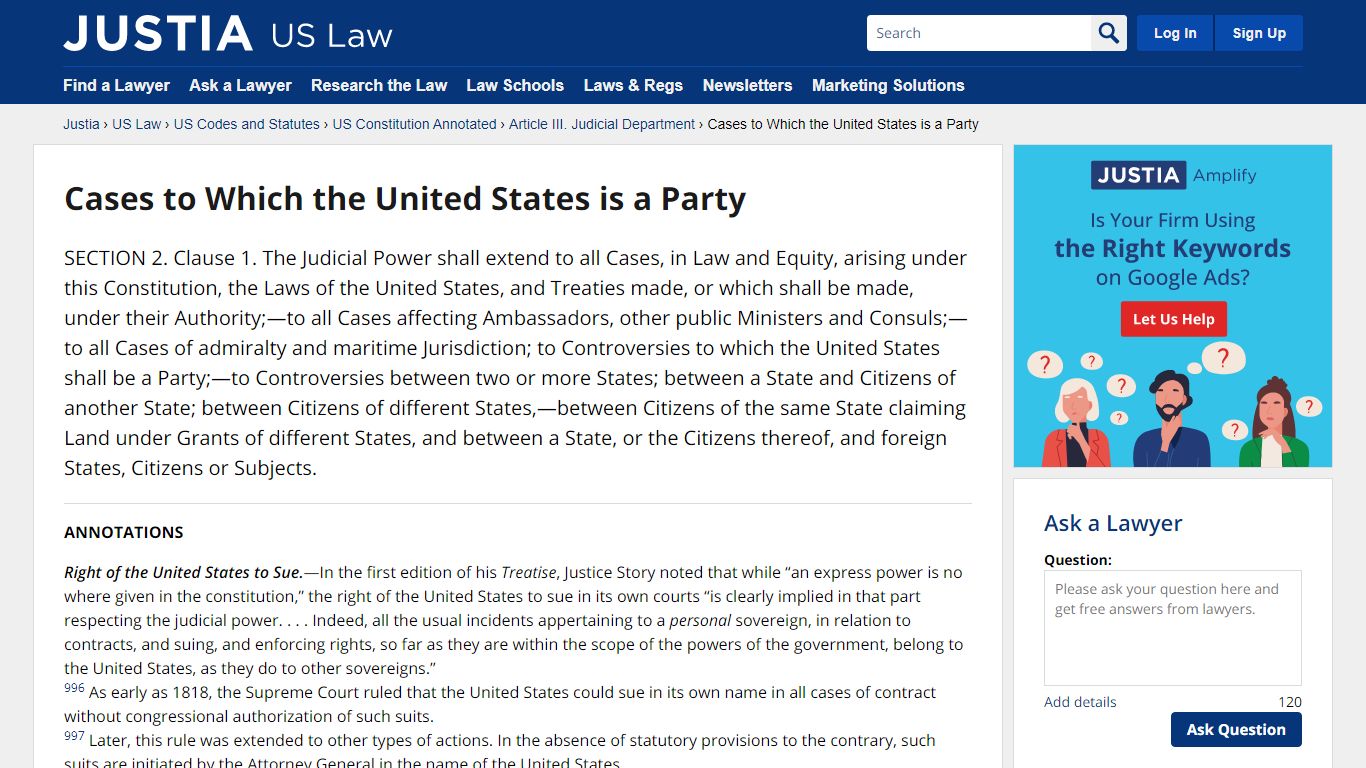 Cases to Which the United States is a Party - Justia Law